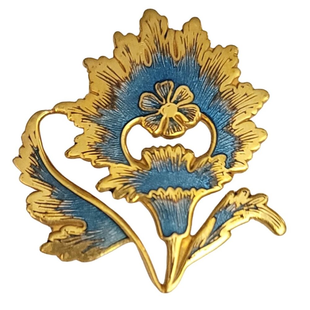 MMA 1985 Gold Tone Blue Enamel Thistle Brooch Pin, Signed M457